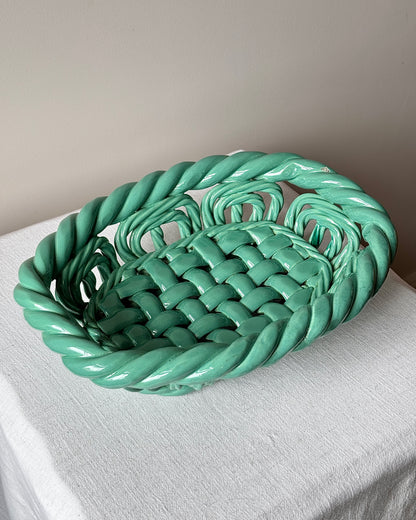 Vallauris Green Glaze Woven Ceramic Bowl