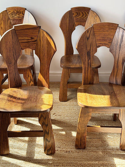 Set of 6 Belgian Oak Dining Chairs, c.1970