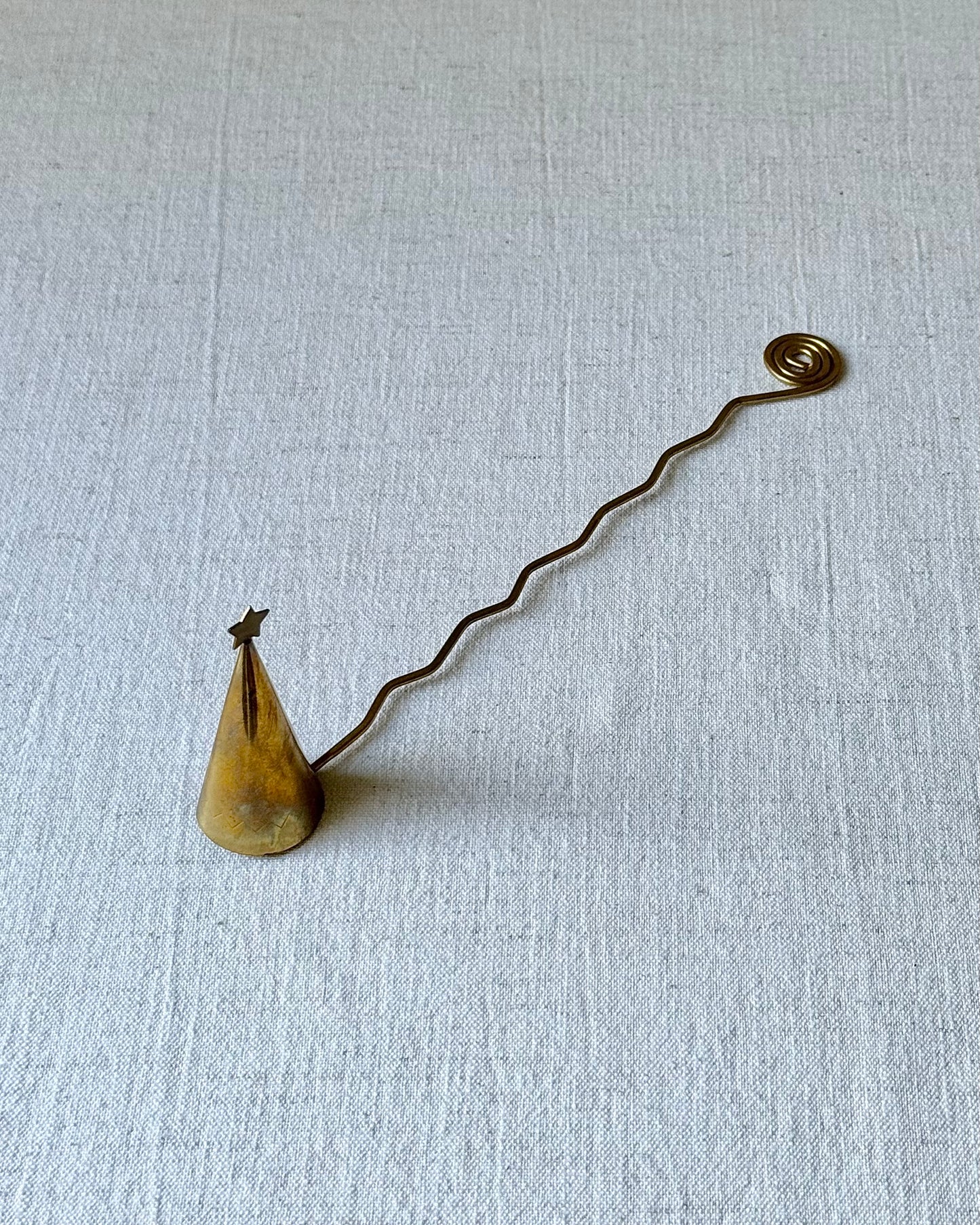 Swedish Mid-Century Wiggle Brass Candle Snuffer with Star Finial