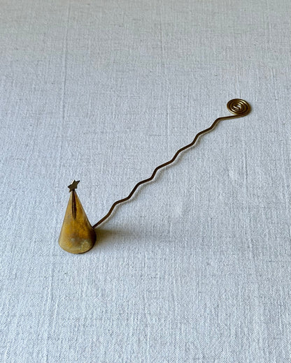 Swedish Mid-Century Wiggle Brass Candle Snuffer with Star Finial
