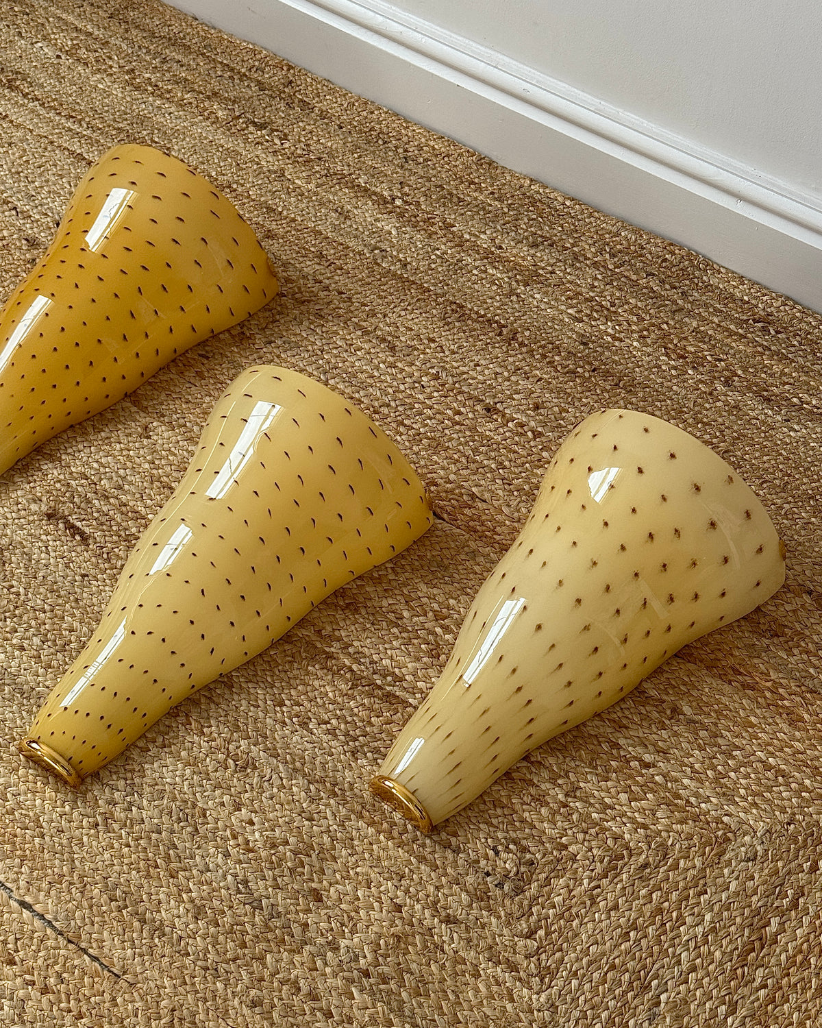 Large Yellow Murano Tapered Sconces with Red Flecks by Toso & Massari for Leucos