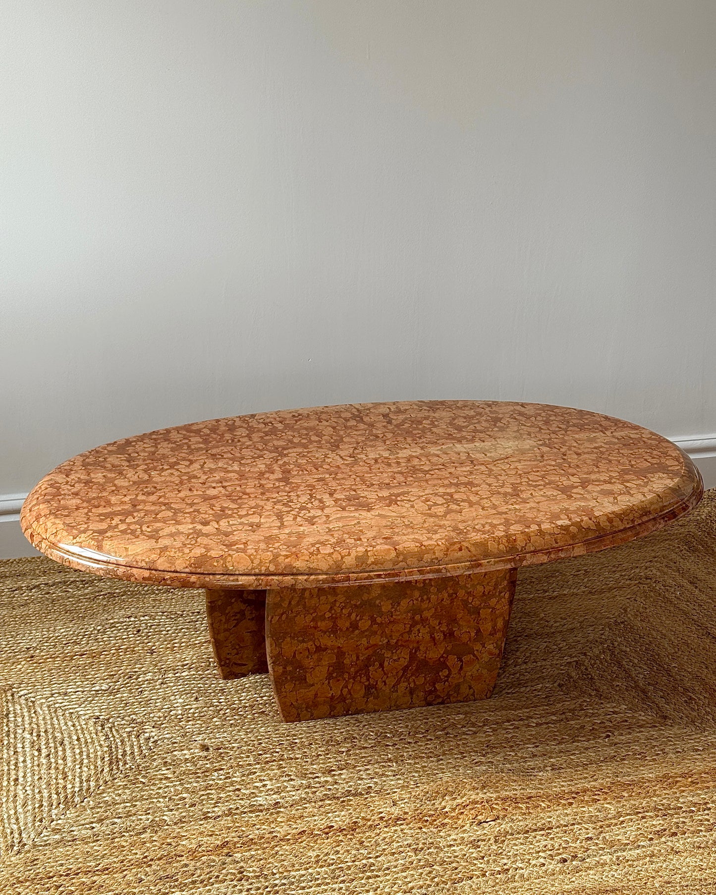 Large Italian Rosso Verona Marble Oval Coffee Table