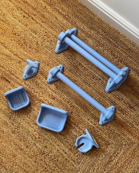 Art Deco Cornflower Blue Ceramic Bathroom Accessories