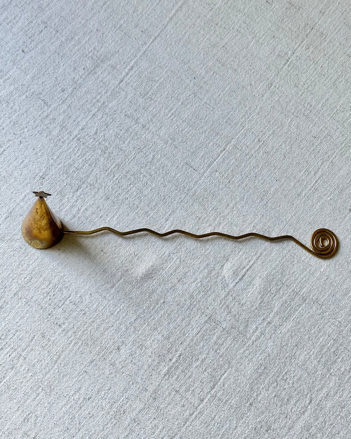 Swedish Mid-Century Wiggle Brass Candle Snuffer with Star Finial