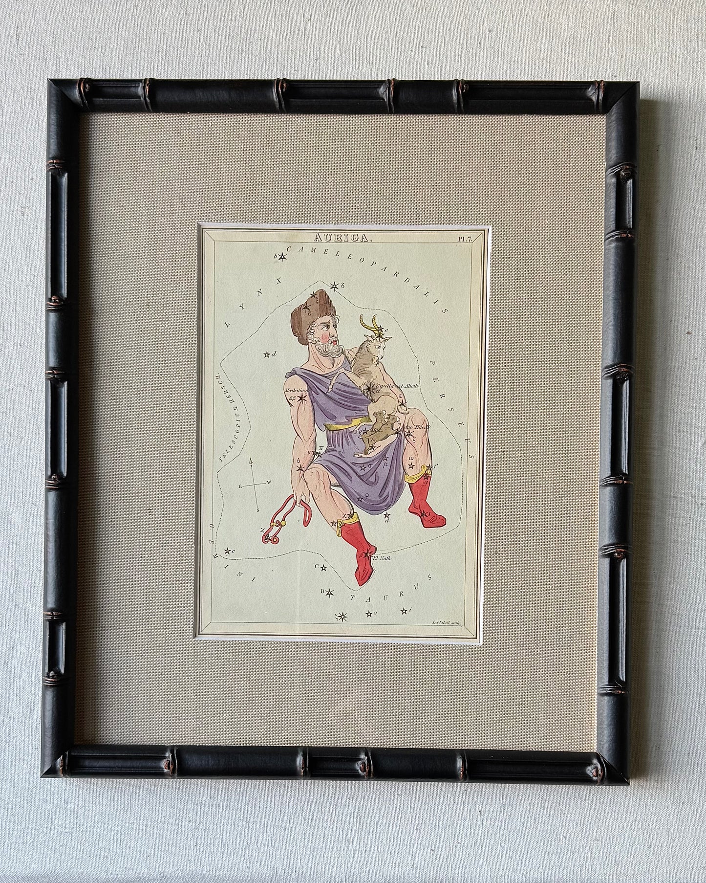 Antique Hand-Painted Constellation Print ‘Urania’s Mirror’ by Sidney Hall c. 1825