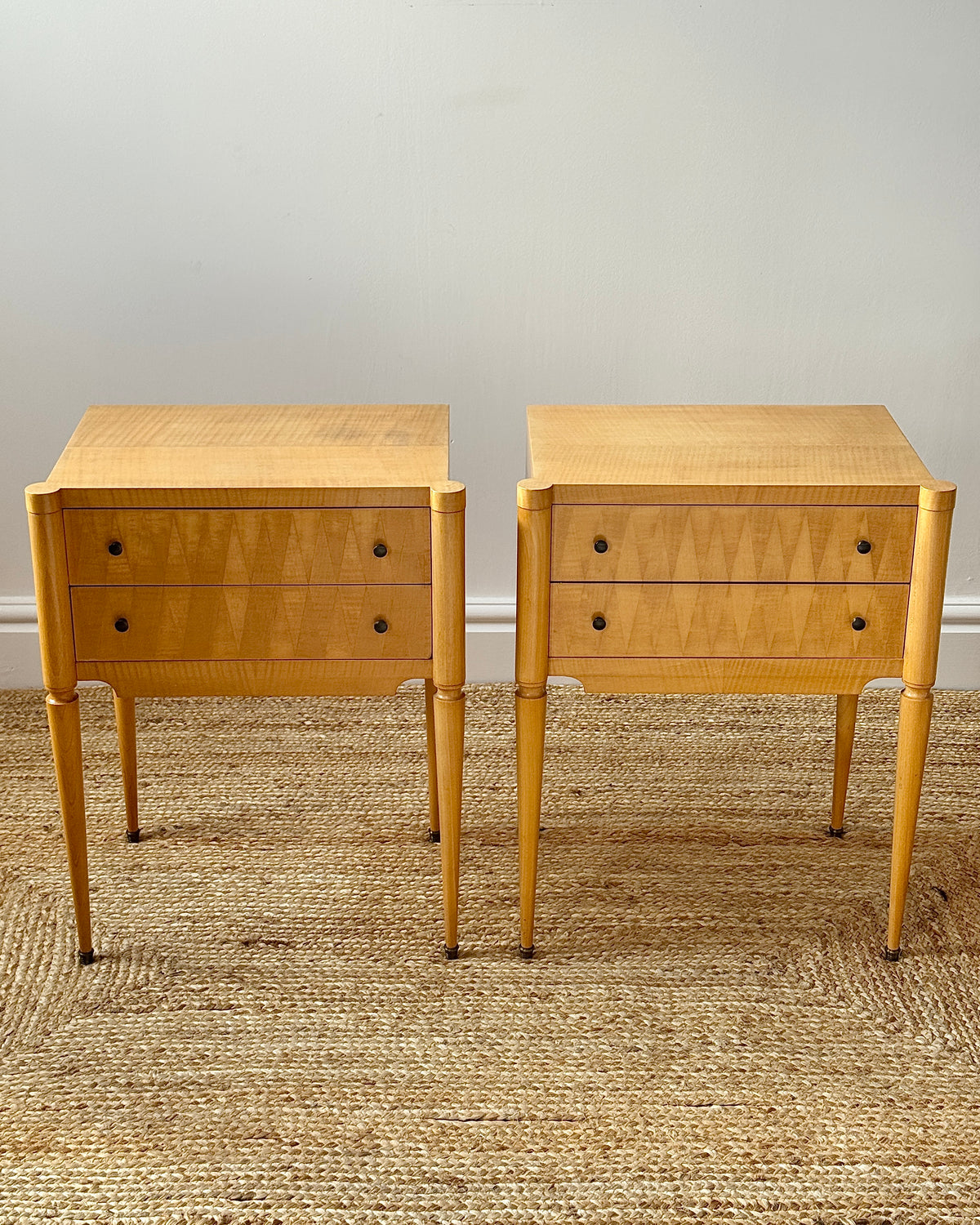 Pair of French Bedside Tables with Geometric Parquetry, c.1950