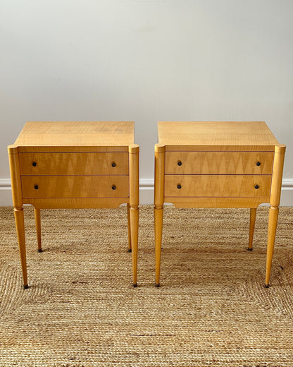 Pair of French Bedside Tables with Geometric Parquetry, c.1950