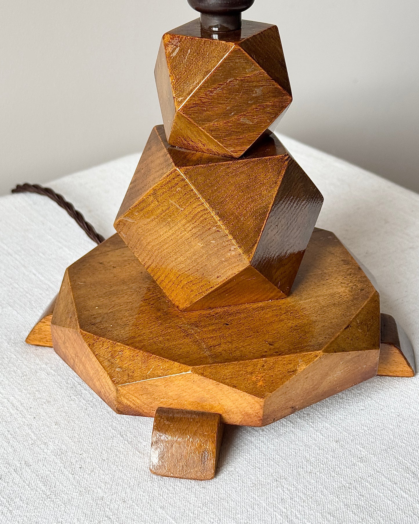Art Deco Geometric Oak Table Lamp