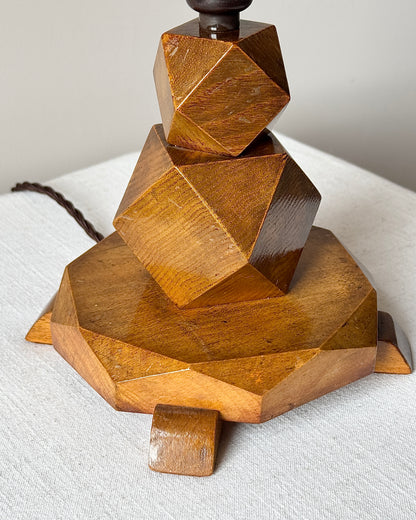 Art Deco Geometric Oak Table Lamp