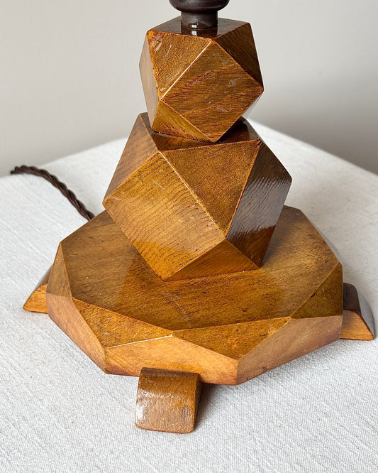 Art Deco Geometric Oak Table Lamp