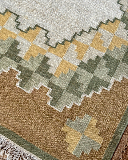 Swedish Wool Röllakan Flatweave Rug with Stepped Medallion