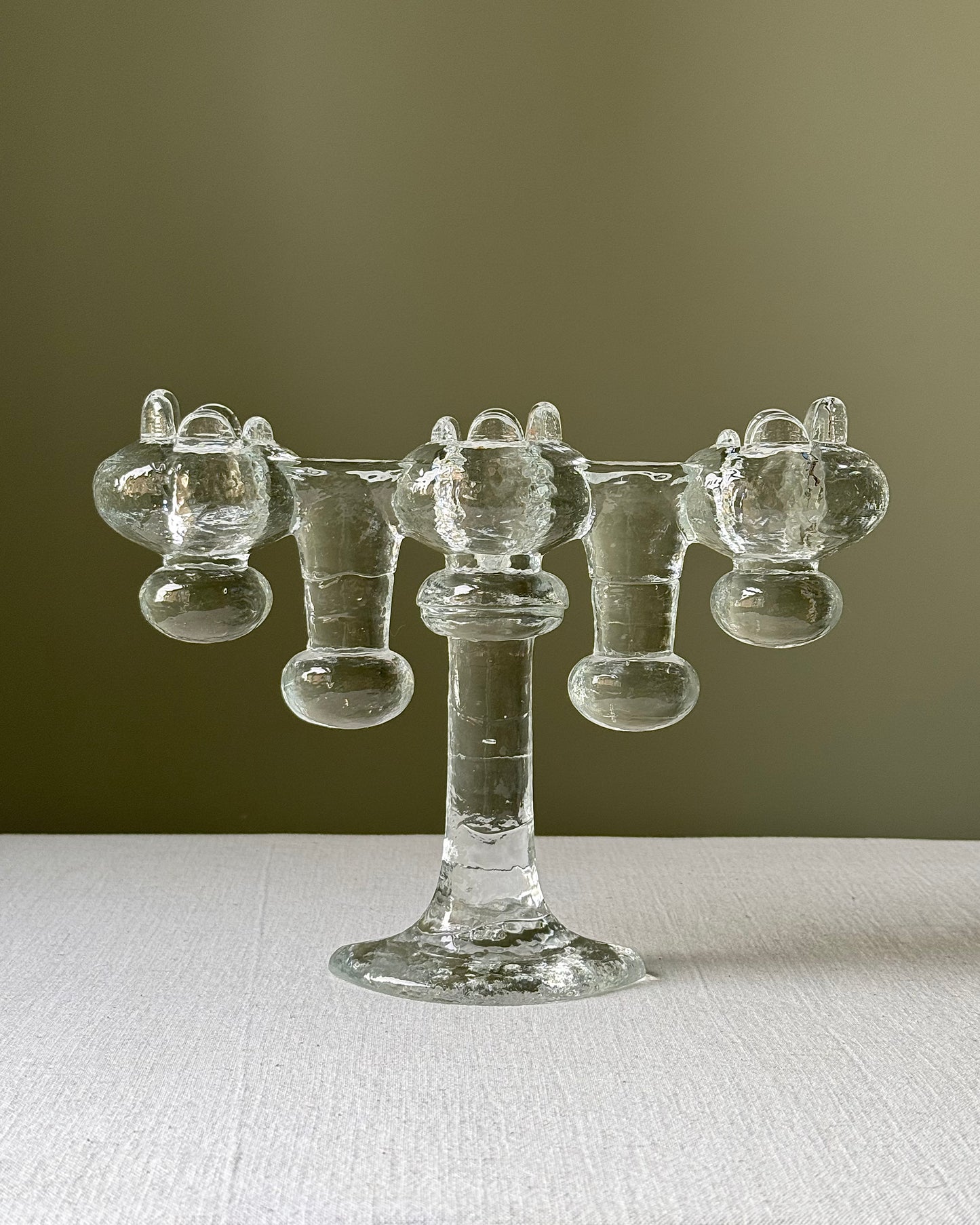 Swedish Glass Candelabra by Pukeberg Glasbruk