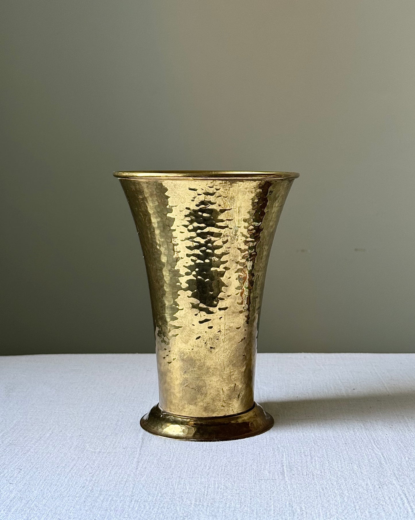 Swedish Art Deco Hammered Brass Vase by Karl Nilsson for Vessigebro