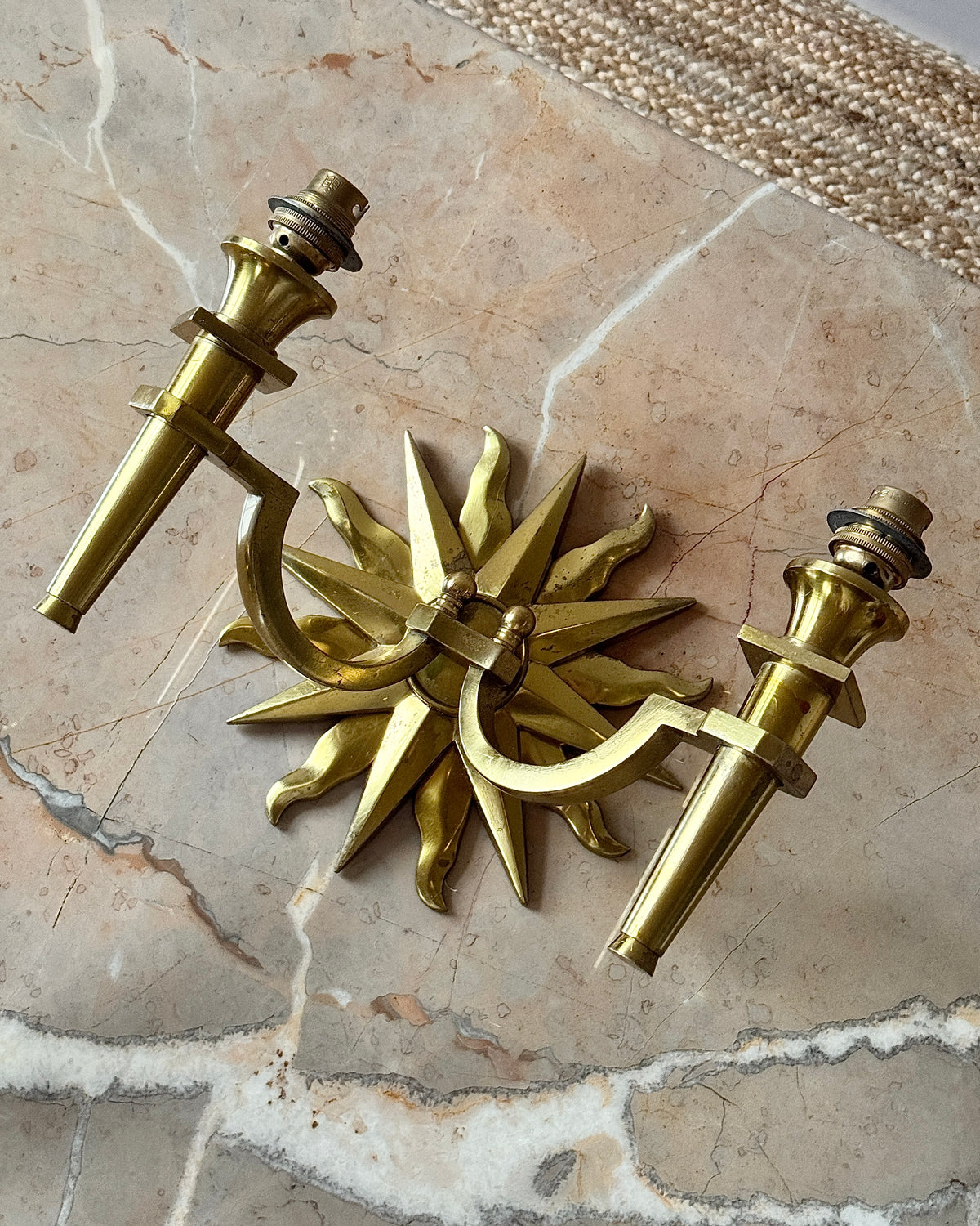 Pair of Mid-Century French Bronze Sun Sconces