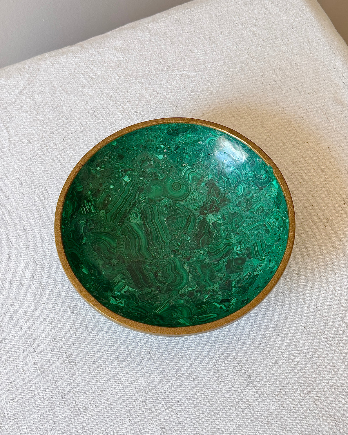 Malachite Bowl with Brass Rim