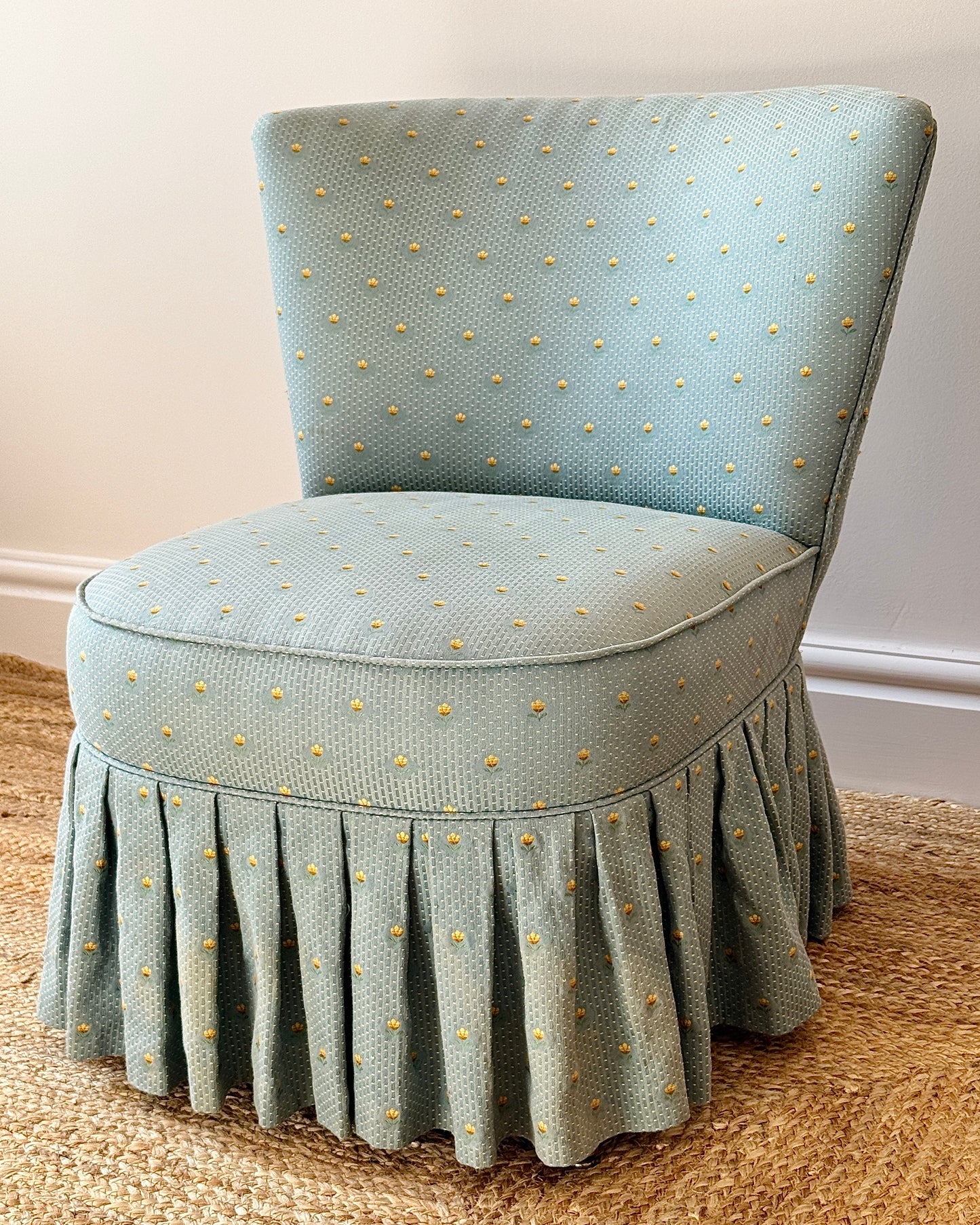 French Mid-Century Slipper Chair with Embroidered Tulip Jacquard Upholstery