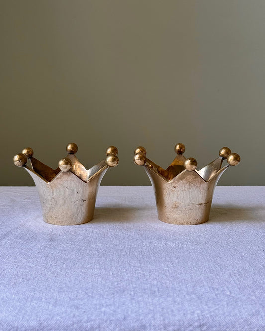 Pair of Brass Crown Swedish Candle Holders