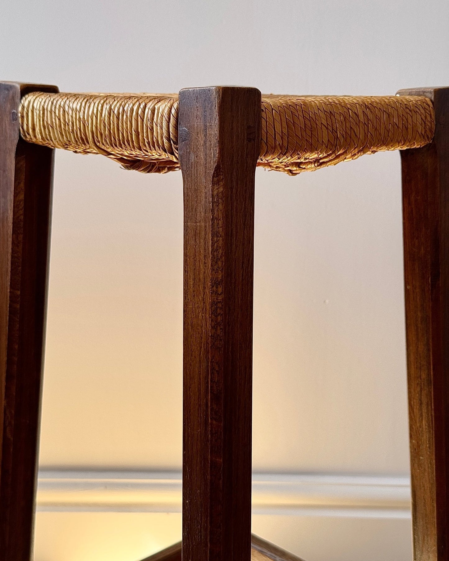 Pair of French Oak Rush Bar Stools - Club Sourced