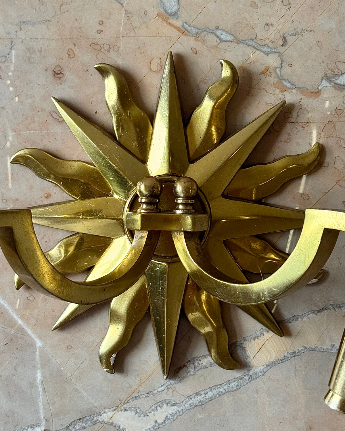 Pair of Mid-Century French Bronze Sun Sconces