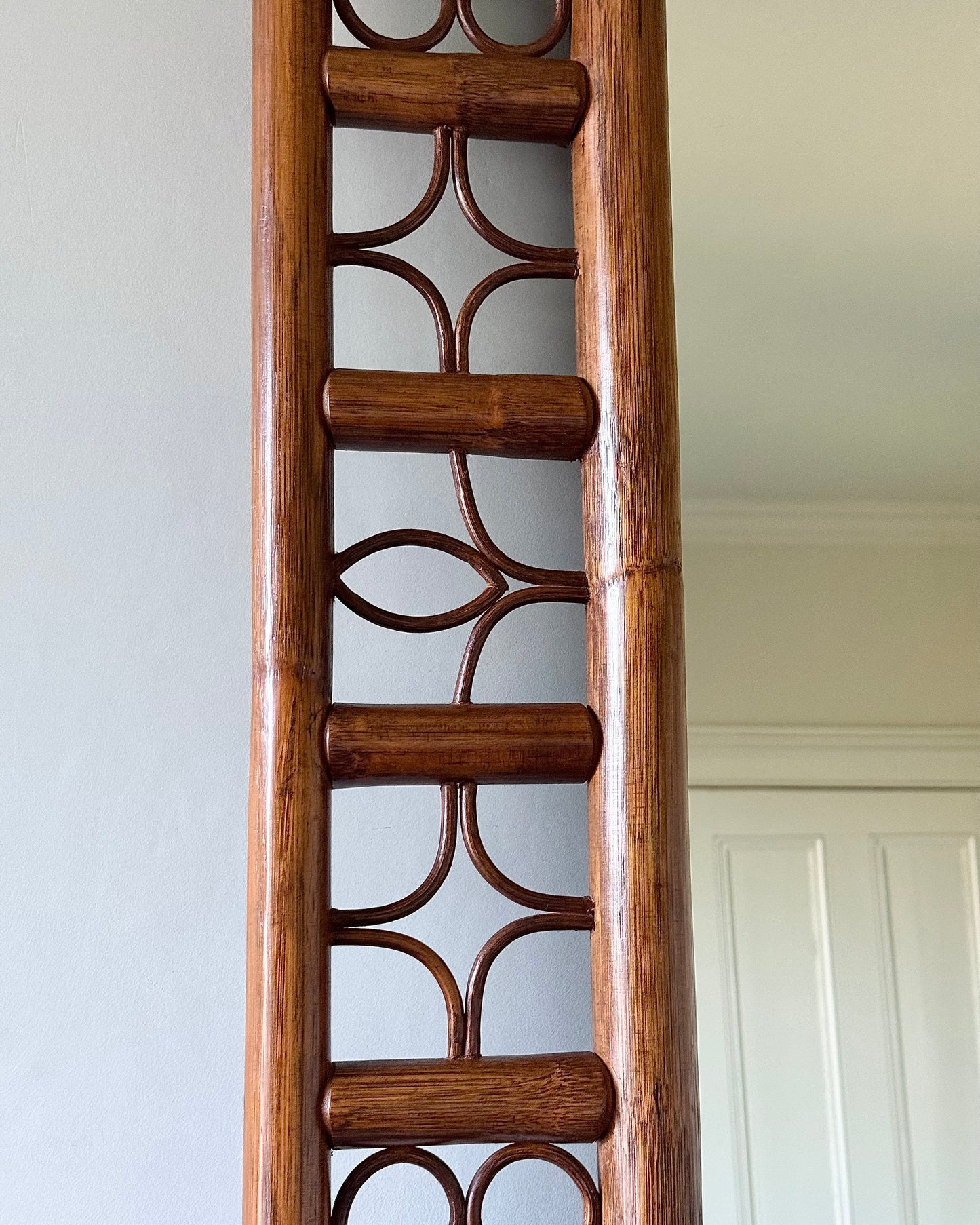 Large French Mid-Century Rattan Double Frame Mirror