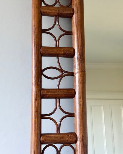 Large French Mid-Century Rattan Double Frame Mirror