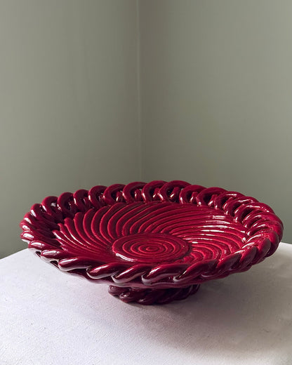 Large Vallauris Glossy Red Glaze Twisted Rope Bowl