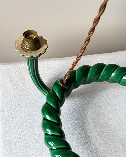 Green Glazed Ceramic Three-Light Chandelier c.1960 - Club Sourced