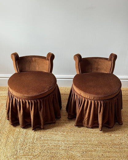 Pair of Brown Velvet French Slipper Chairs - Club Sourced