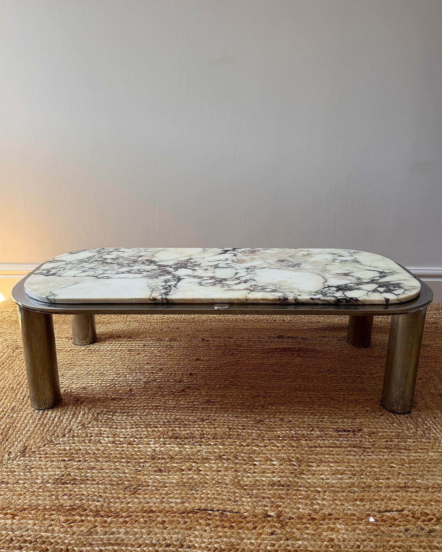 Italian Chrome and Viola Marble Coffee Table