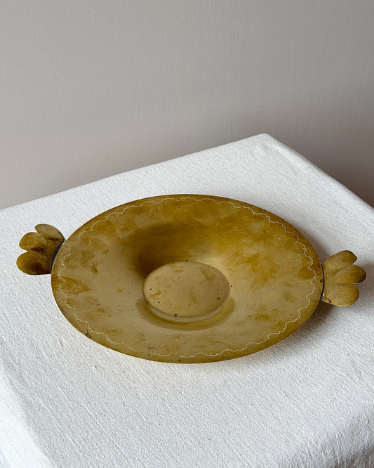 Engraved Brass Tray with Scalloped Handles