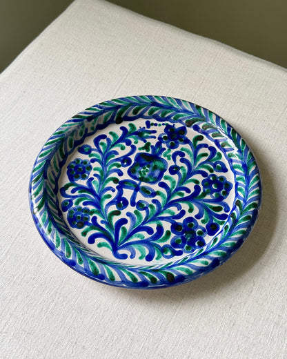 Fajalauza Ceramic Plate with Hand Painted Blue and Green Floral Motifs