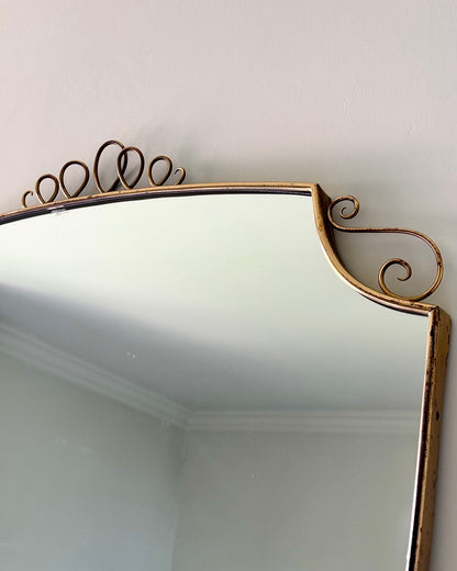 Large Italian Mid-century Brass Shield Mirror