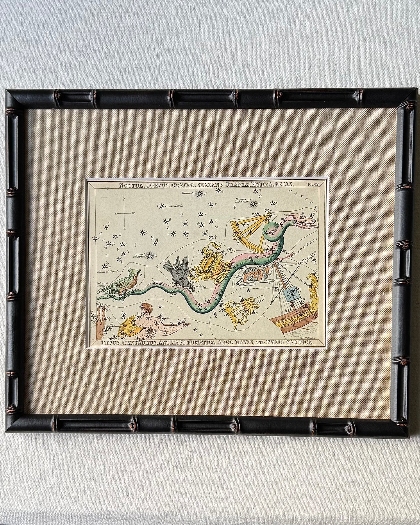 Antique Hand-Painted Constellation Print ‘Urania’s Mirror’ by Sidney Hall c. 1825