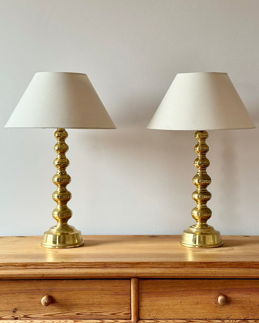 Pair of Swedish Brass Bobbin Lamps by Enco, 1970