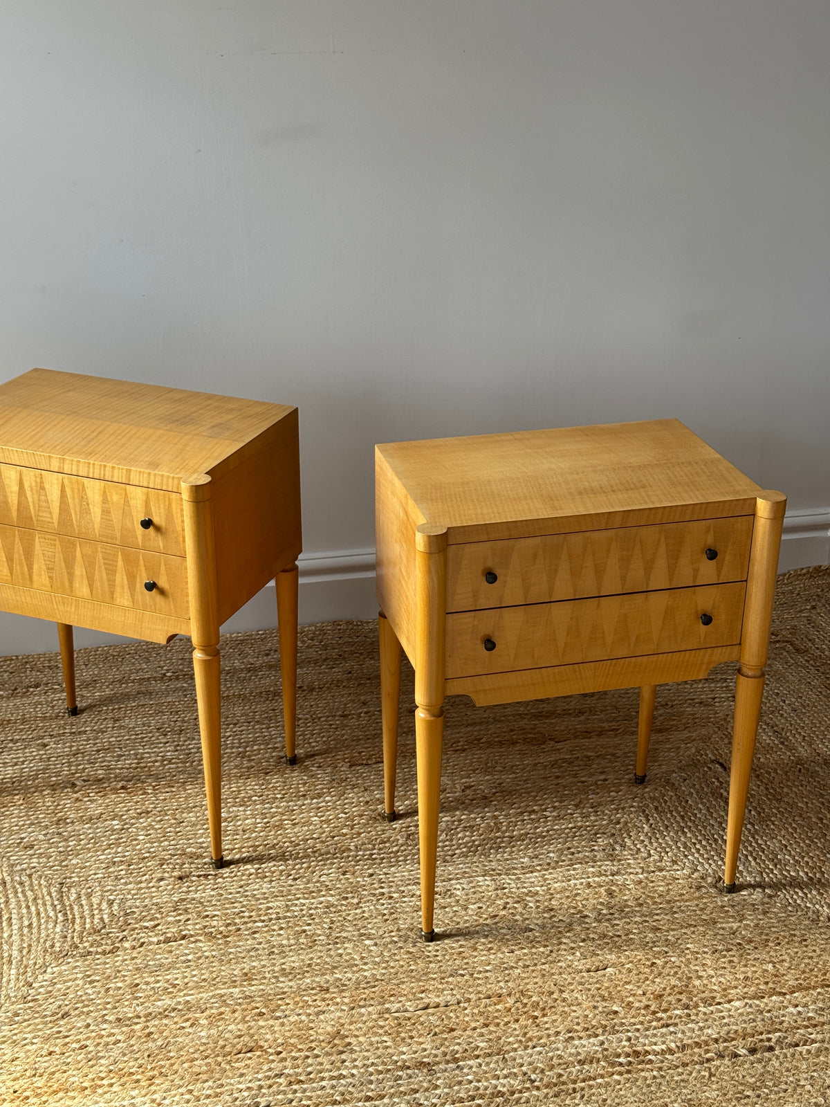 Pair of French Bedside Tables with Geometric Parquetry, c.1950