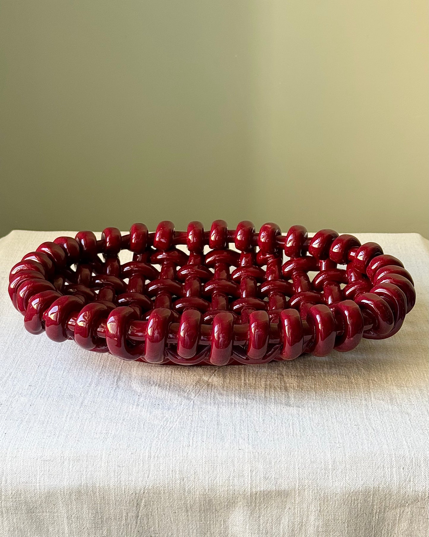 Jerome Massier Vallauris Oval Red Woven Bowl