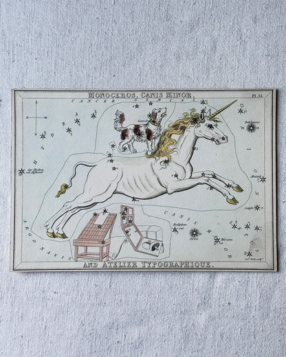 Antique Hand-Painted Constellation Print ‘Urania’s Mirror’ by Sidney Hall c. 1825