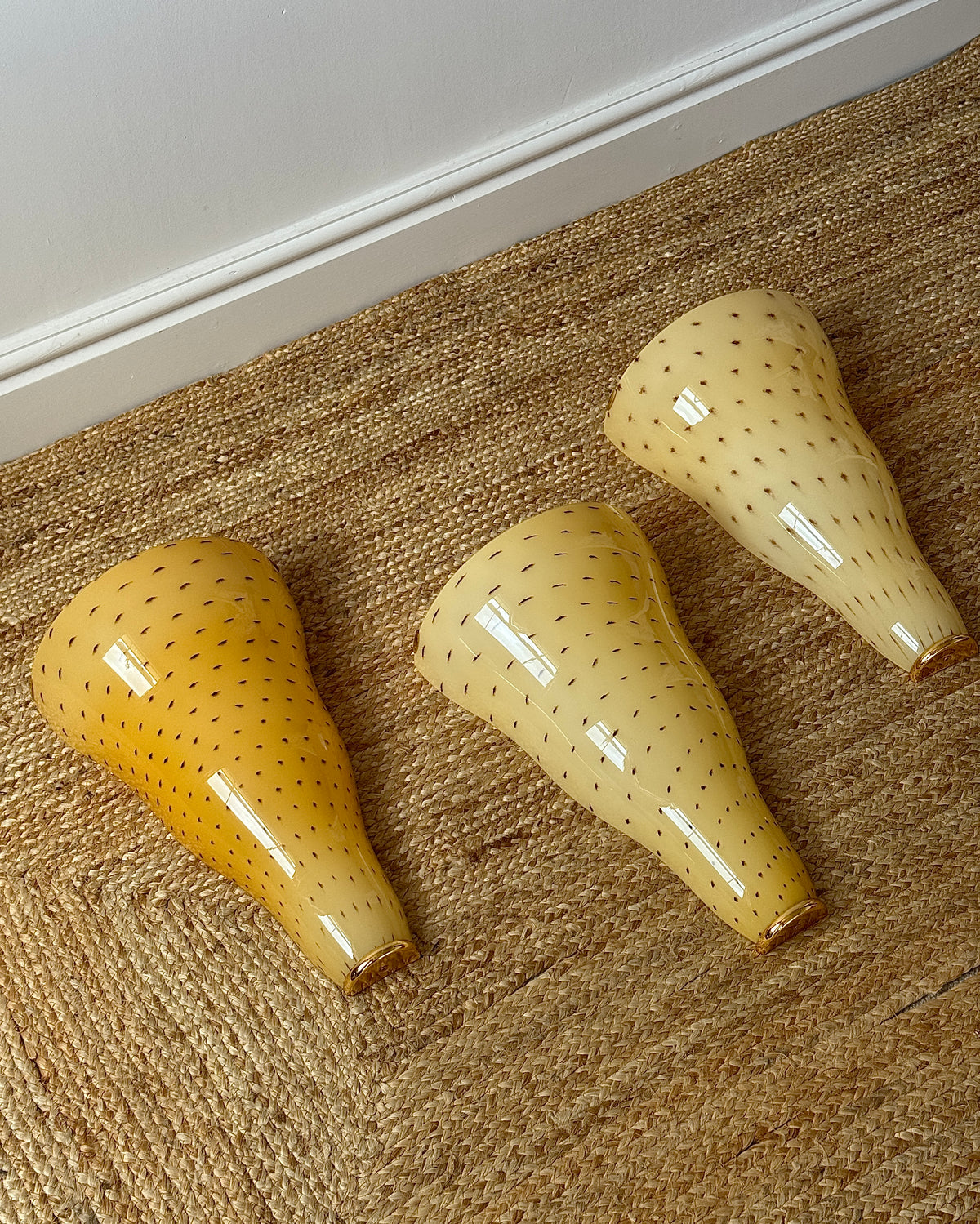 Large Yellow Murano Tapered Sconces with Red Flecks by Toso & Massari for Leucos