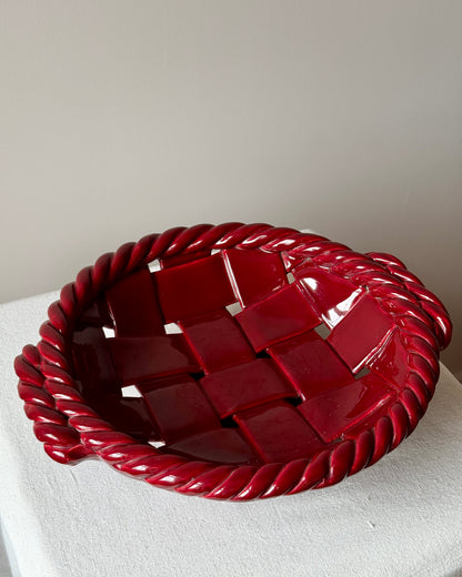 Large Vallauris Glossy Red Ceramic Woven Bowl