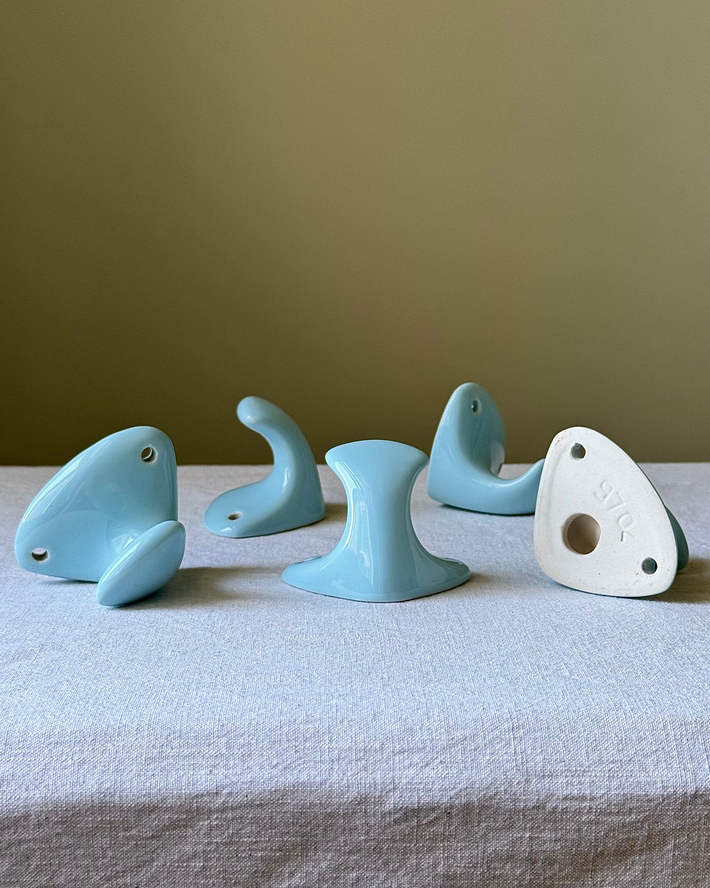 Mid-century Swedish Blue Glaze Wall Mounted Hooks