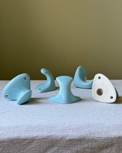 Mid-century Swedish Blue Glaze Wall Mounted Hooks