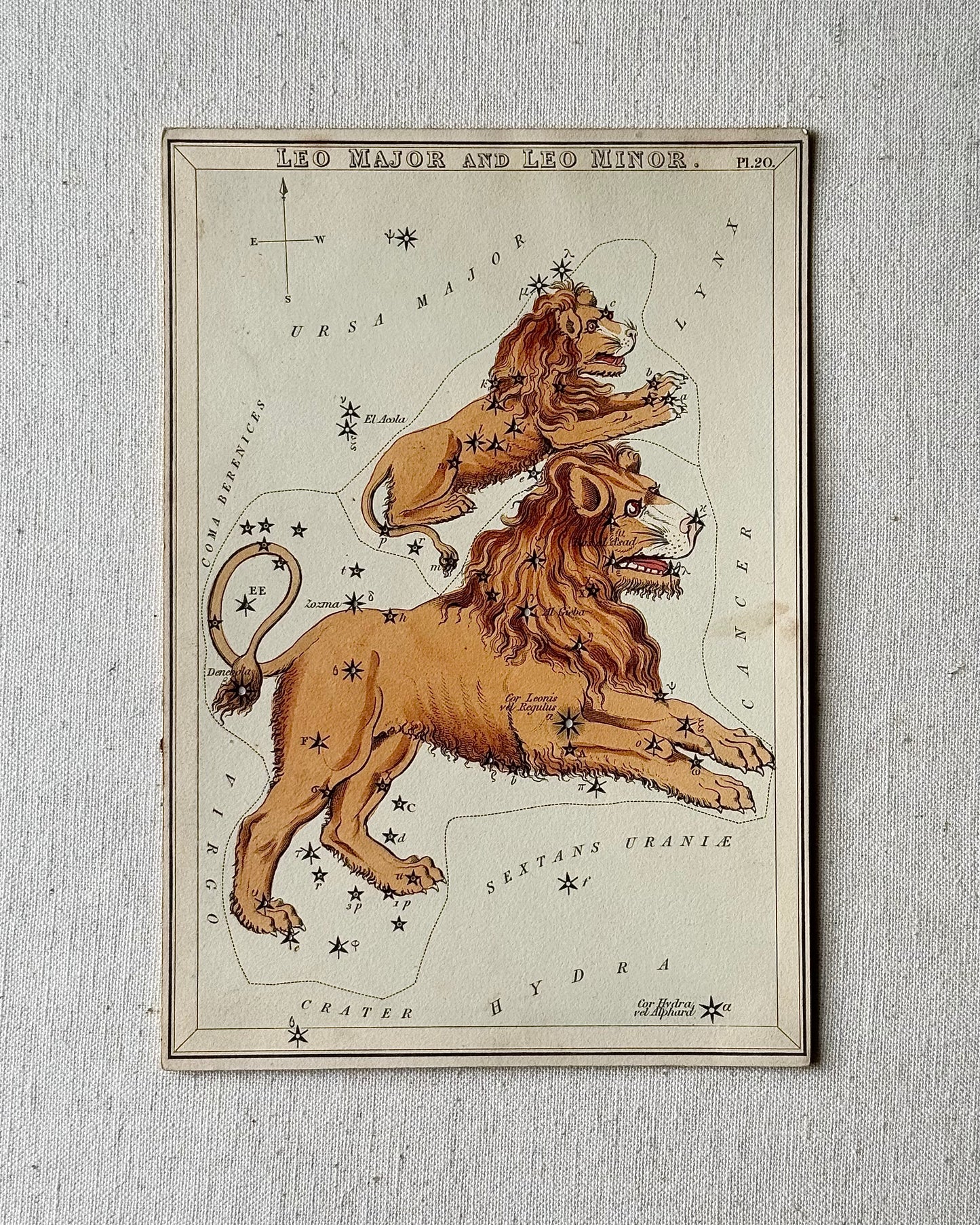 Antique Hand-Painted Constellation Print ‘Urania’s Mirror’ by Sidney Hall c. 1825