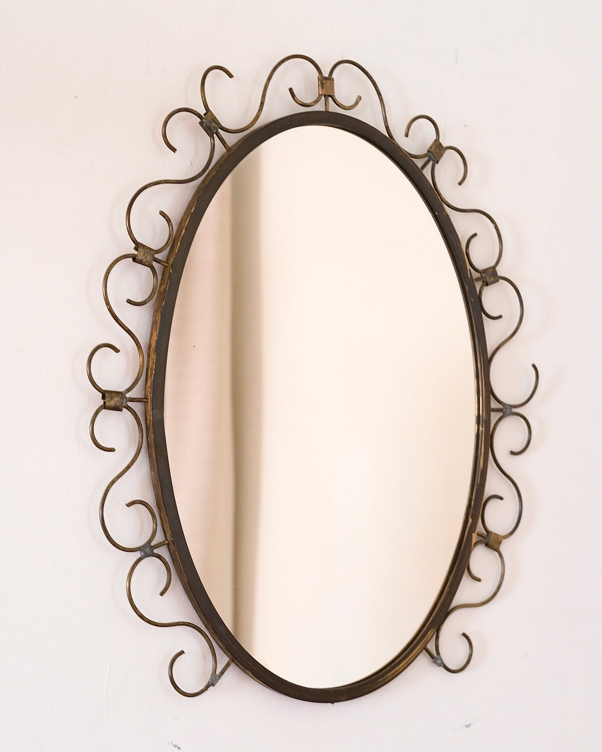 Danish Brass Mirror with Scrolled Frame, c.1960