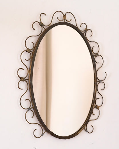 Danish Brass Mirror with Scrolled Frame, c.1960
