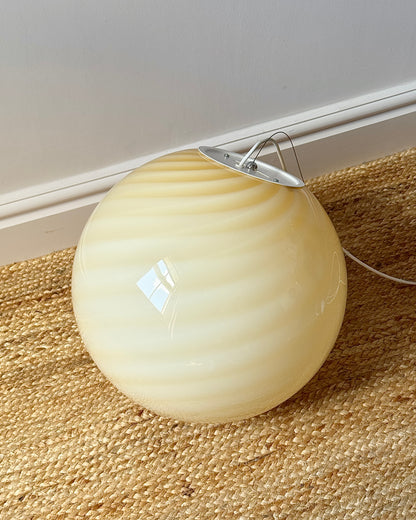 Vintage Murano Butter Yellow Swirl Glass Globe Pendant, c.1970s