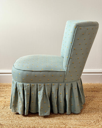 French Mid-Century Slipper Chair with Embroidered Tulip Jacquard Upholstery