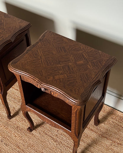 Pair of French Oak Parquetry Bedside Tables, circa. 1940’s
