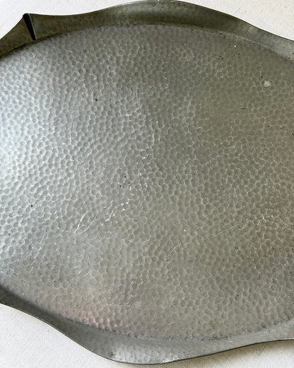 Art Deco Hammered Pewter Tray with Geometric Handles