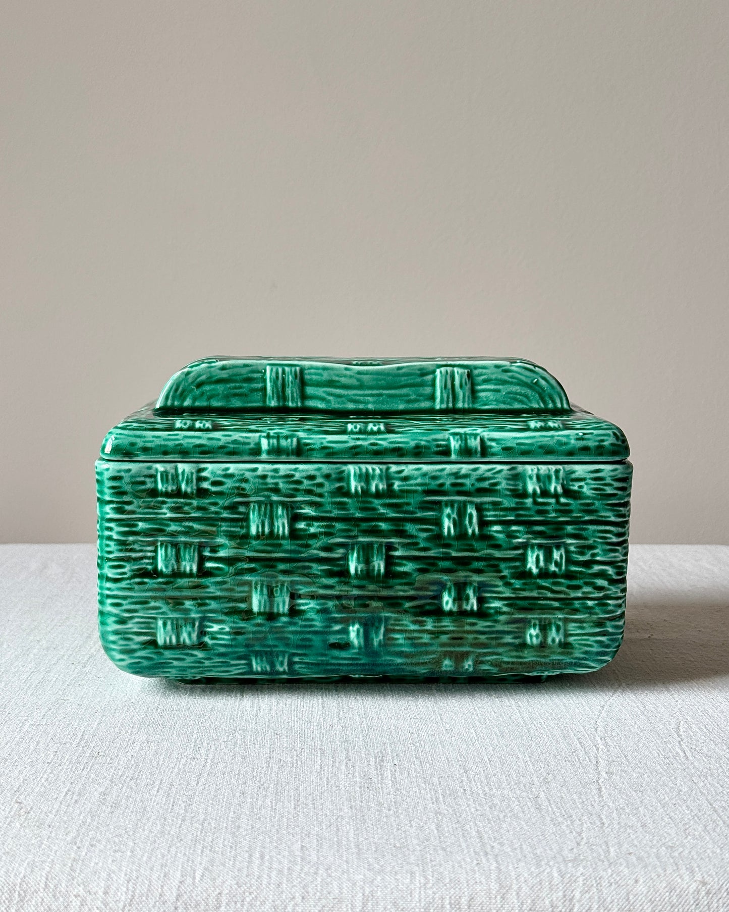 Digoin & Sarreguemines Green Basketweave Lidded Box