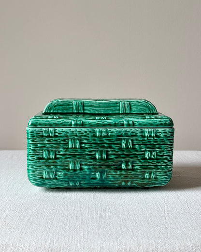 Digoin & Sarreguemines Green Basketweave Lidded Box